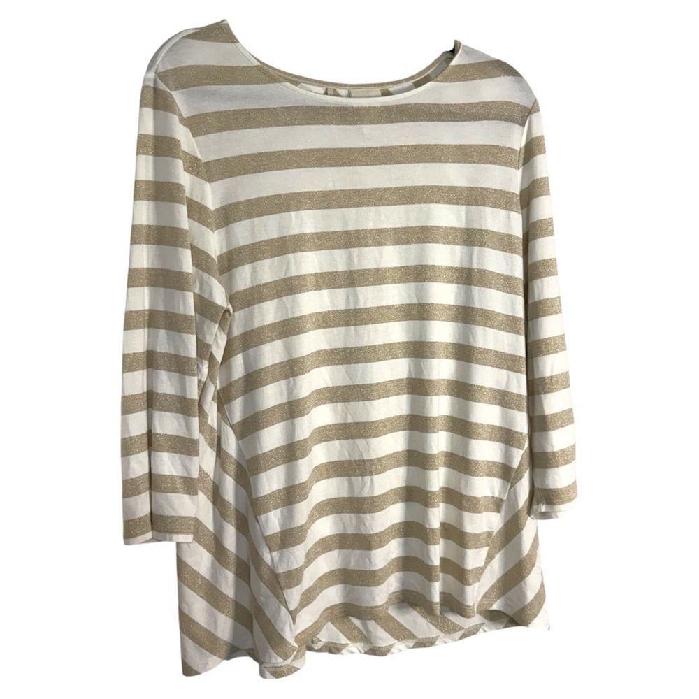 Chico's Gold and White Striped Long Sleeve Top L
